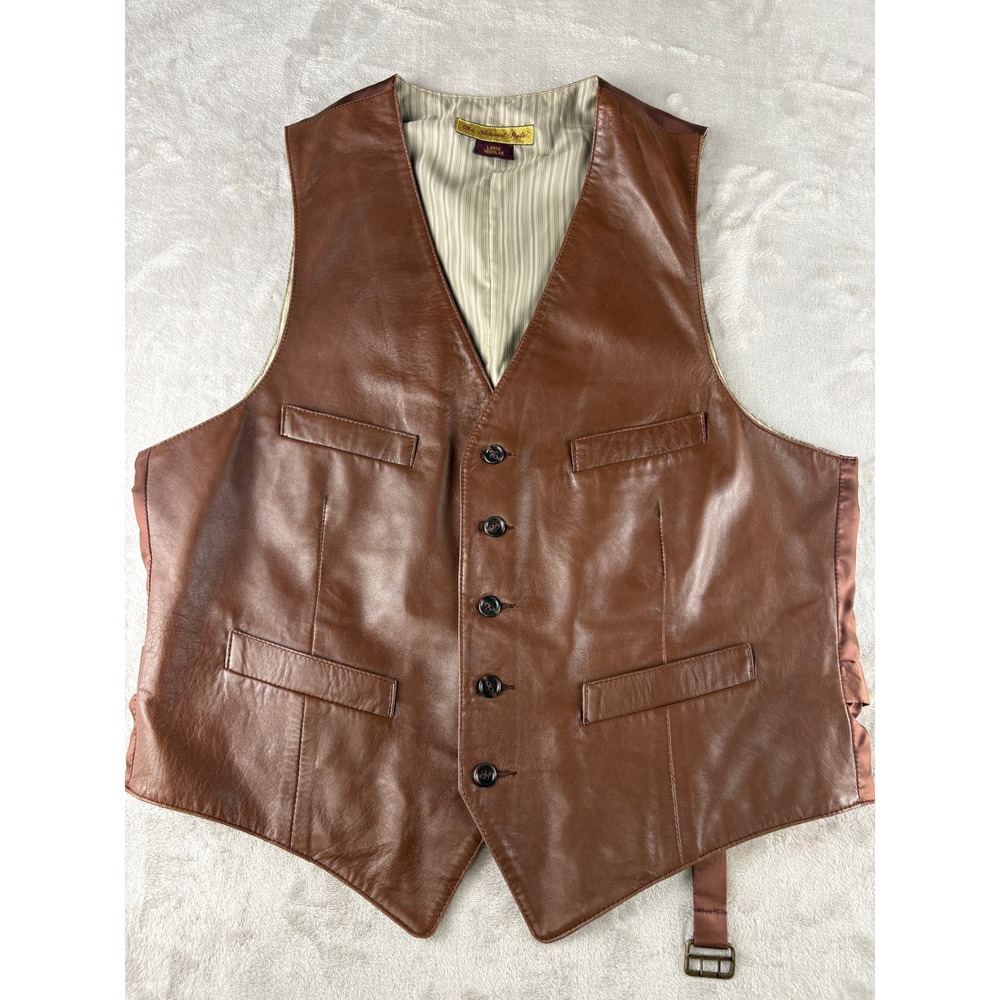 The Natural Style Mens Brown Genuine Leather Vest Waistcoat Size Large Regular